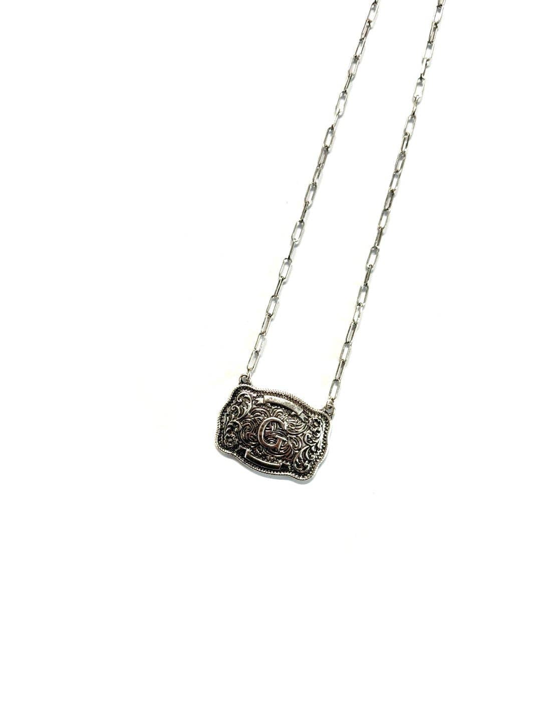 Western Belt Buckle Initial Necklace