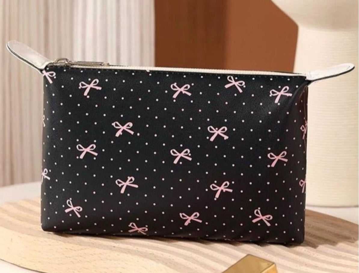 Bow vegan leather cosmetic bag