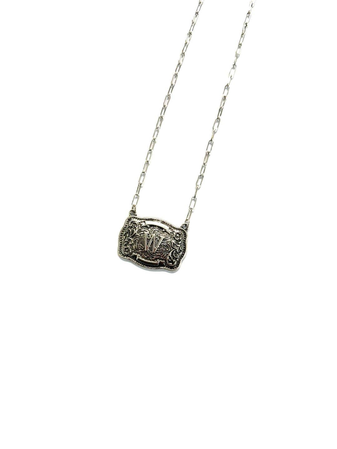 Western Belt Buckle Initial Necklace