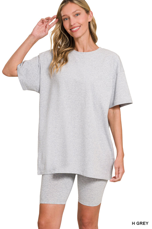 COTTON ROUND NECK TOP & BIKER SHORTS SET