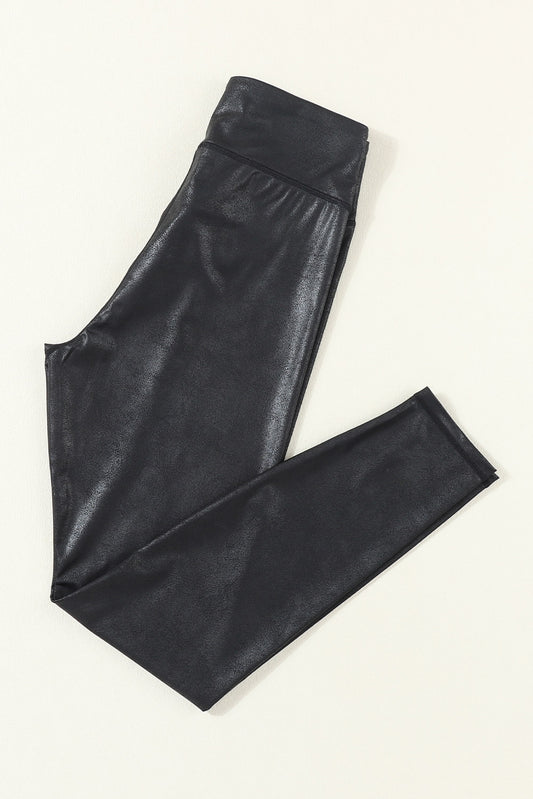 Black cross over leather leggings