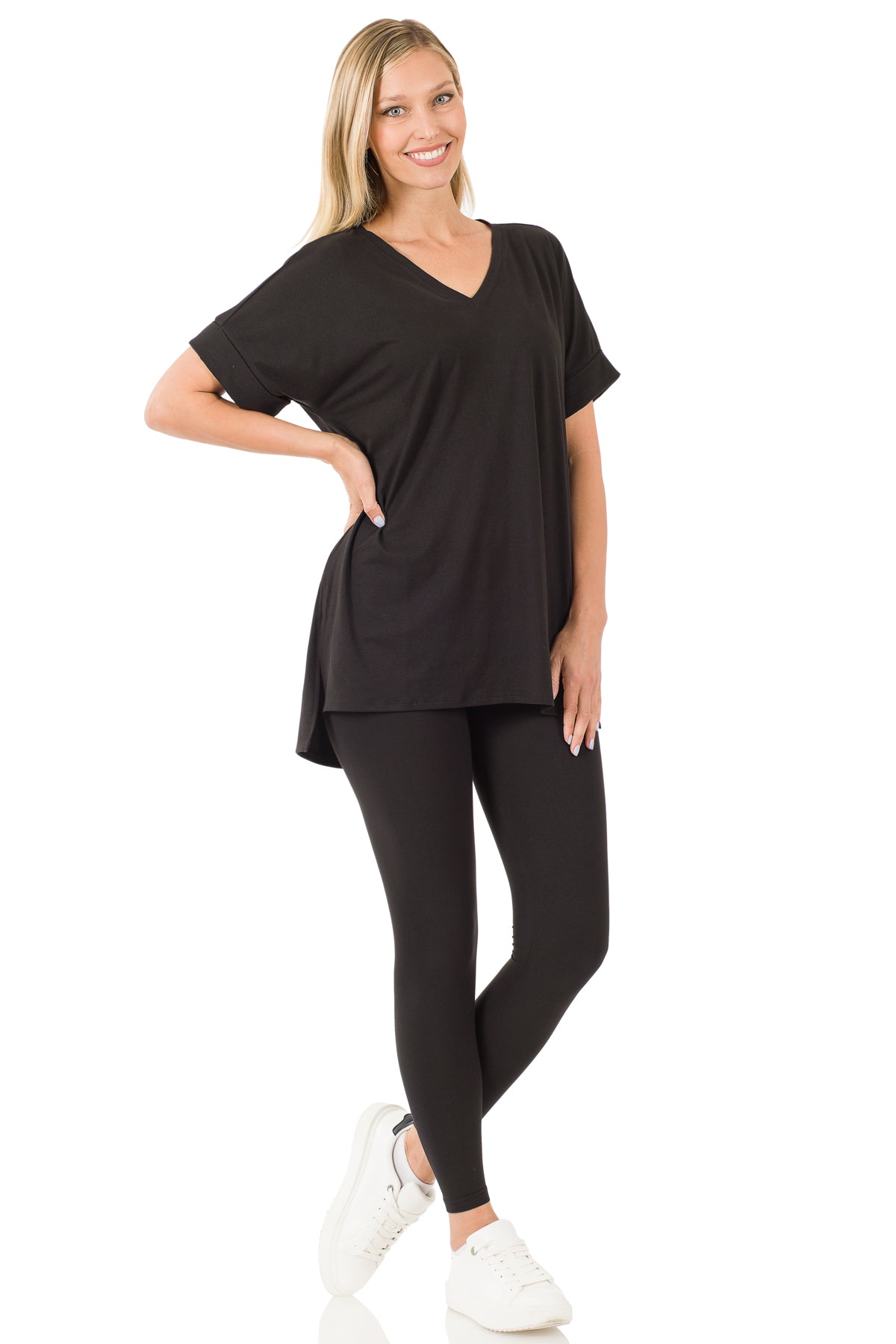 Zenana Brushed Microfiber V-Neck Top & Leggings Set