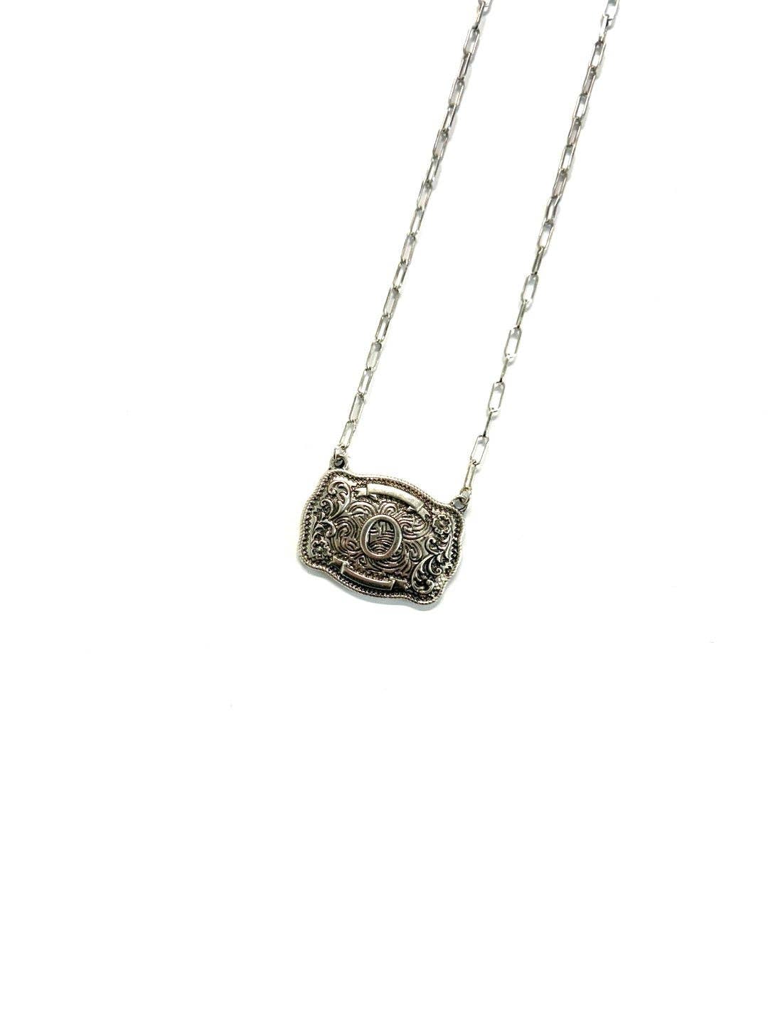 Western Belt Buckle Initial Necklace