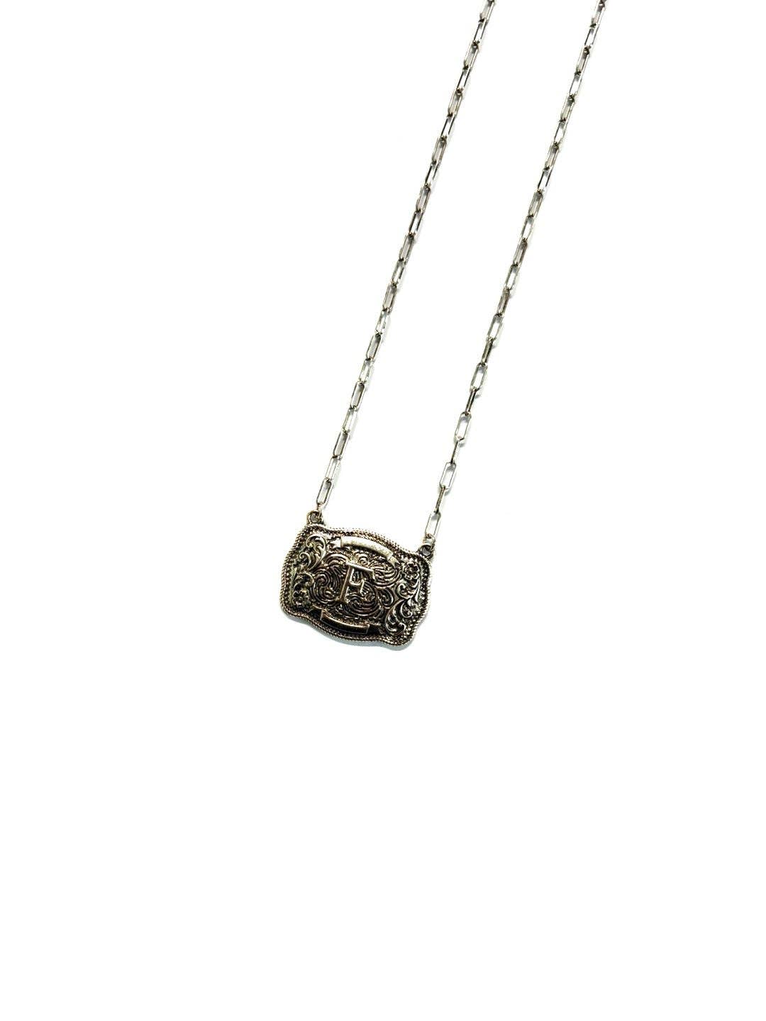 Western Belt Buckle Initial Necklace