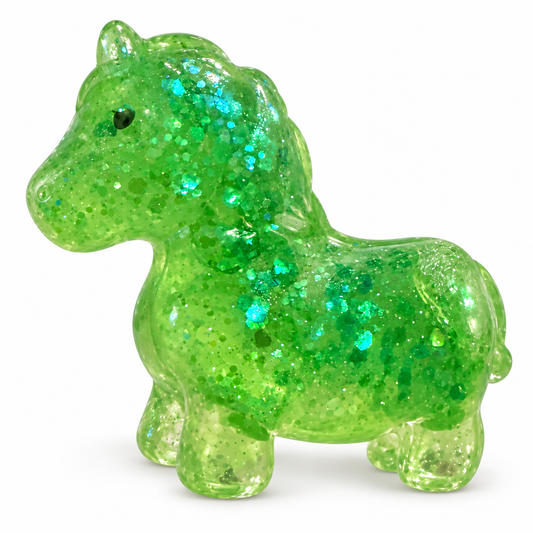 green horse glitter squishy on white background
