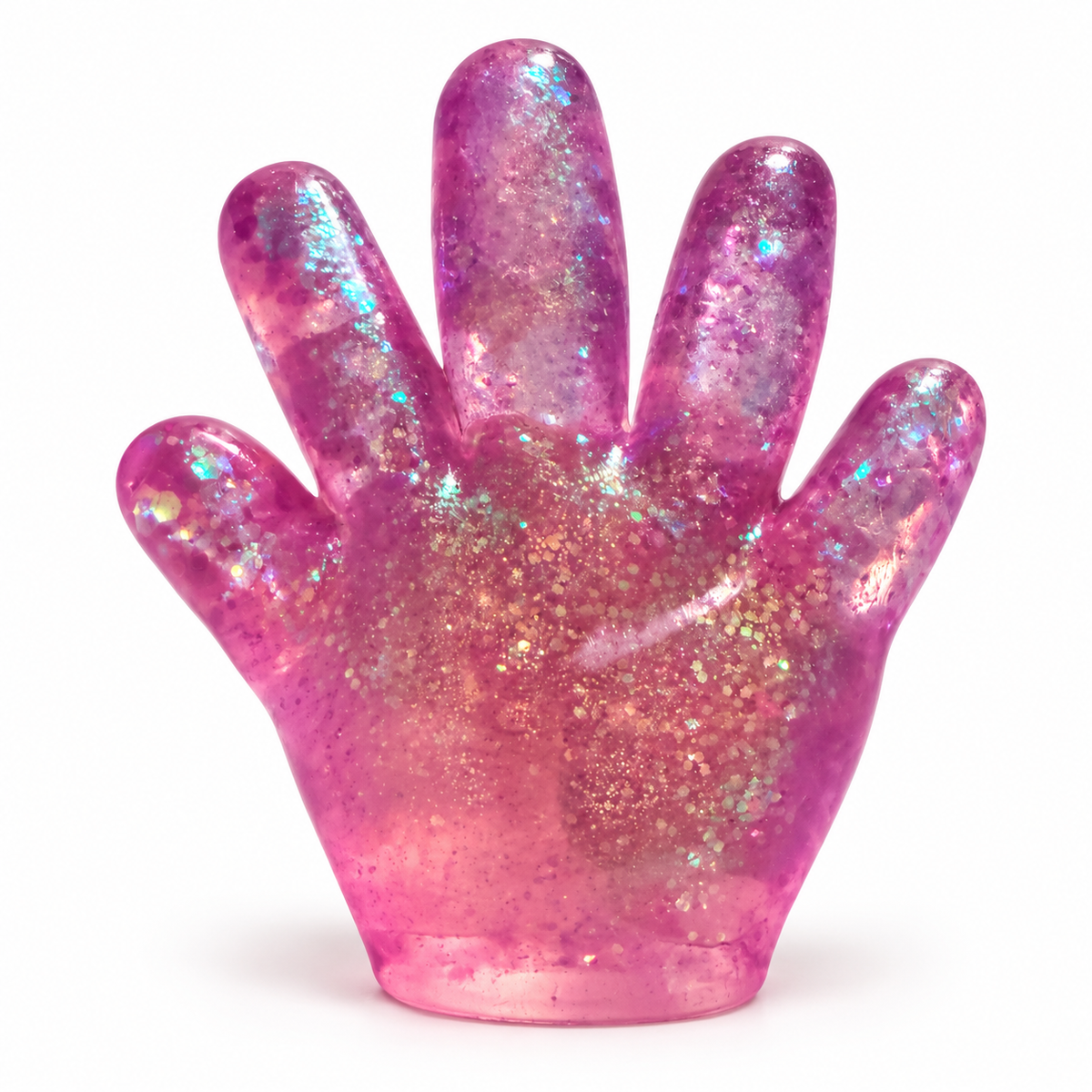 Purple Glitter Hand Squishy on a white background
