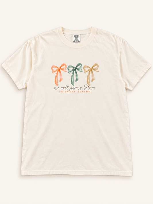 I Will Praise Him in Every Season Bow Tee, size 2X