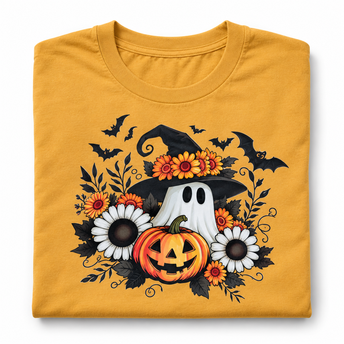 Mustard floral ghost Lane Seven tee mockup