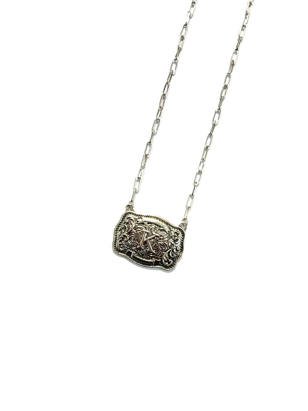 Western Belt Buckle Initial Necklace