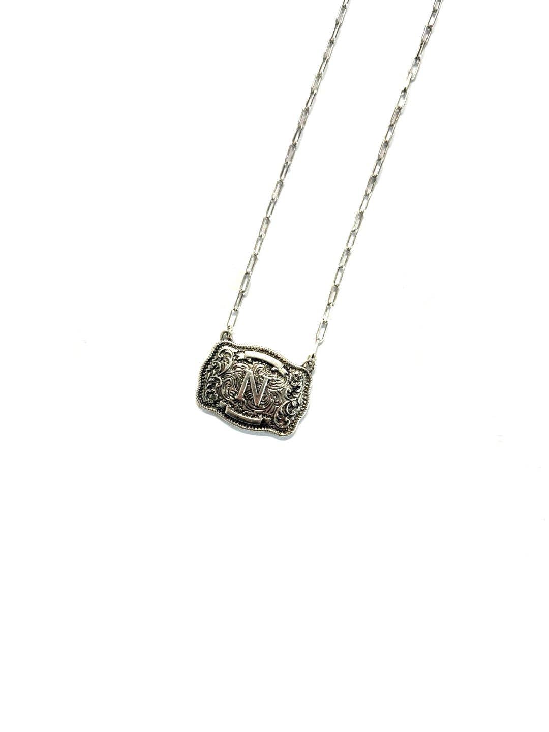 Western Belt Buckle Initial Necklace