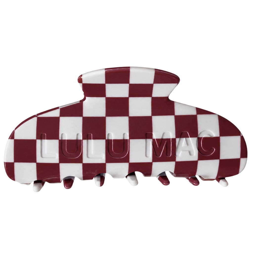 PREORDER - Lulu Mac Hair Clip - Maroon & White Checkered