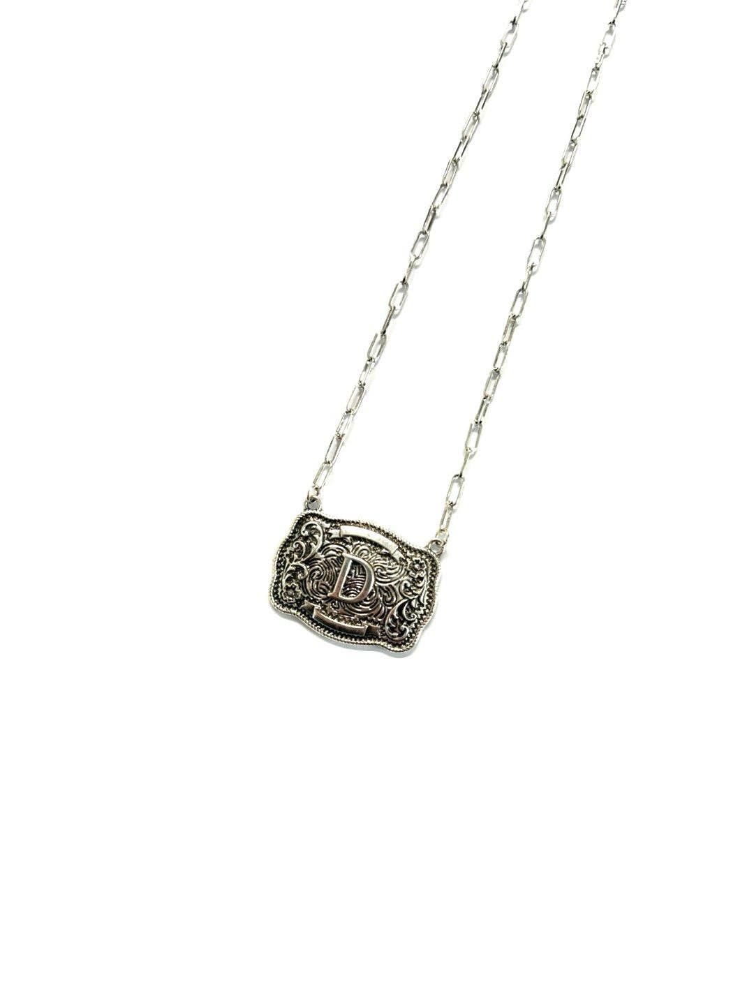 Western Belt Buckle Initial Necklace