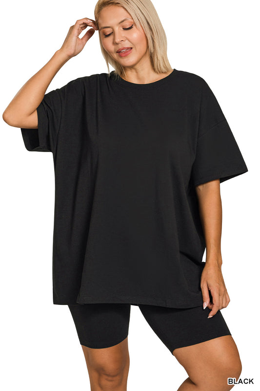 PLUS COTTON ROUND NECK TOP & BIKER SHORTS