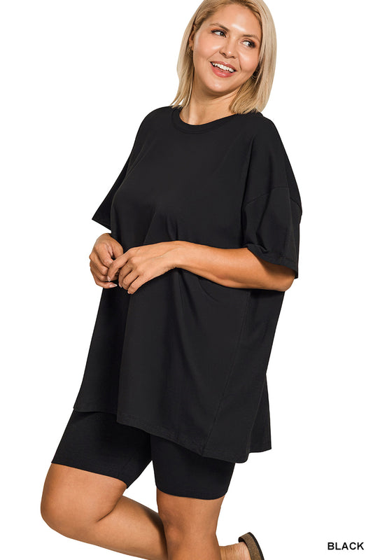 PLUS COTTON ROUND NECK TOP & BIKER SHORTS