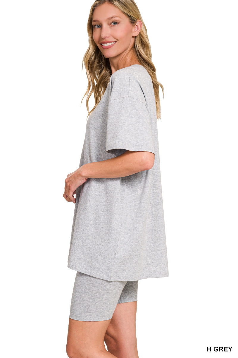 COTTON ROUND NECK TOP & BIKER SHORTS SET