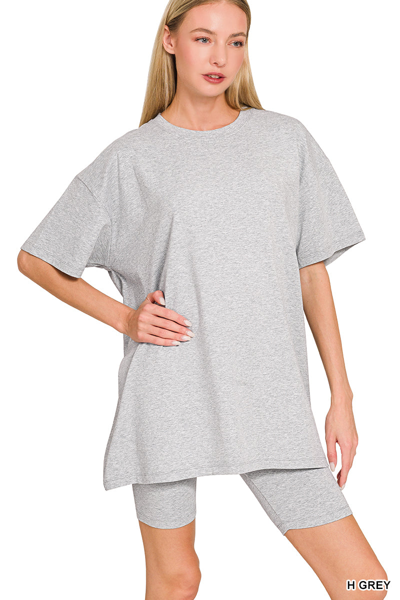 COTTON ROUND NECK TOP & BIKER SHORTS SET