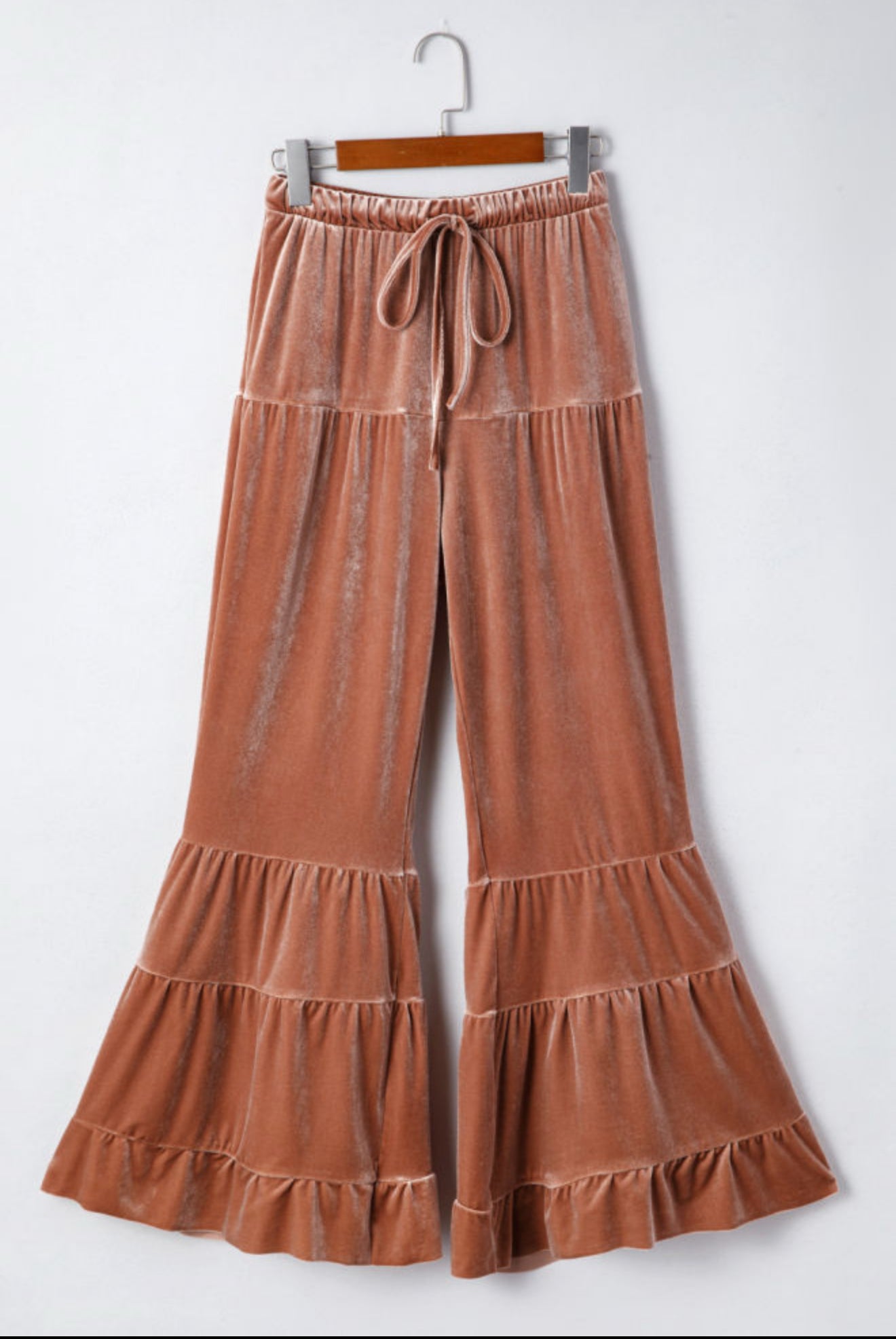Velvet lace up ruffle pants