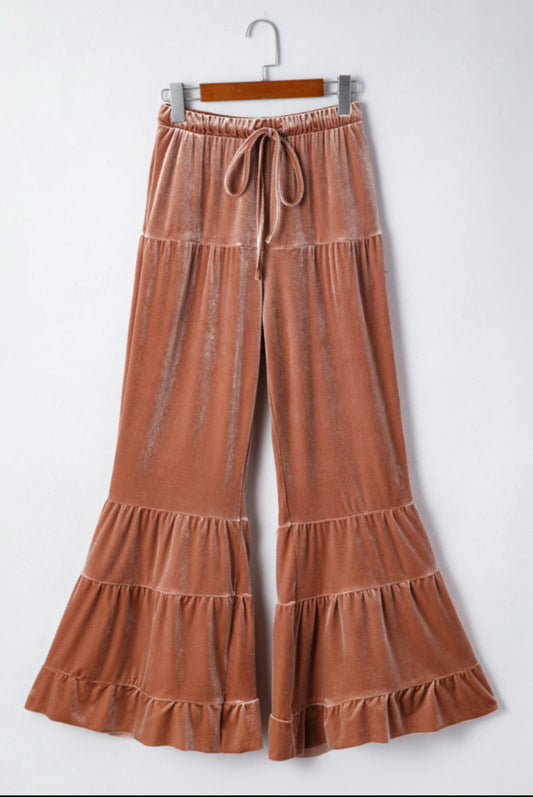 Velvet lace up ruffle pants