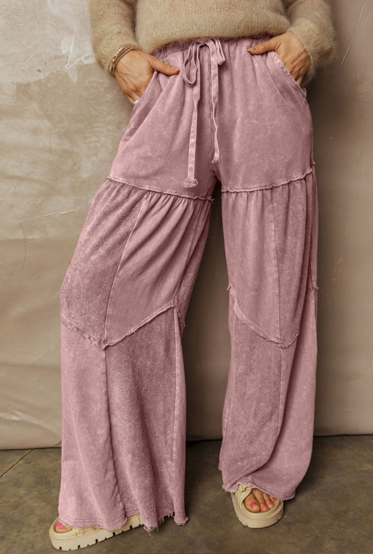 Patchwork wide leg pants