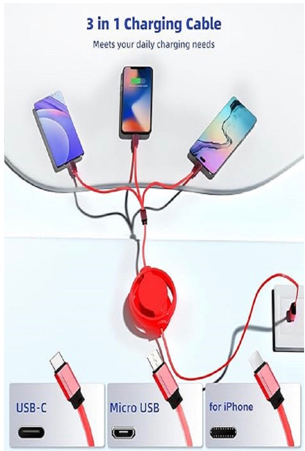 Retractable 3-in-1 Fast charging cable