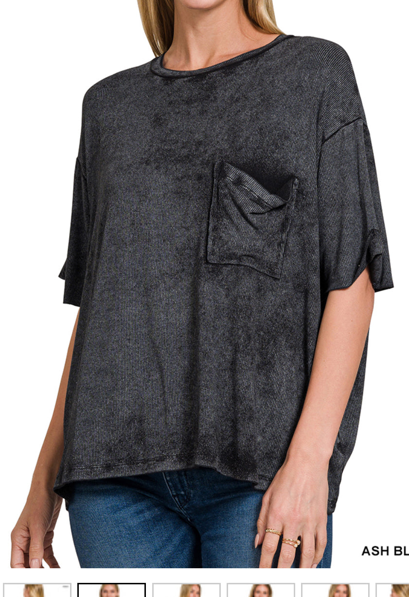 Ribbed cuffed short sleeve top