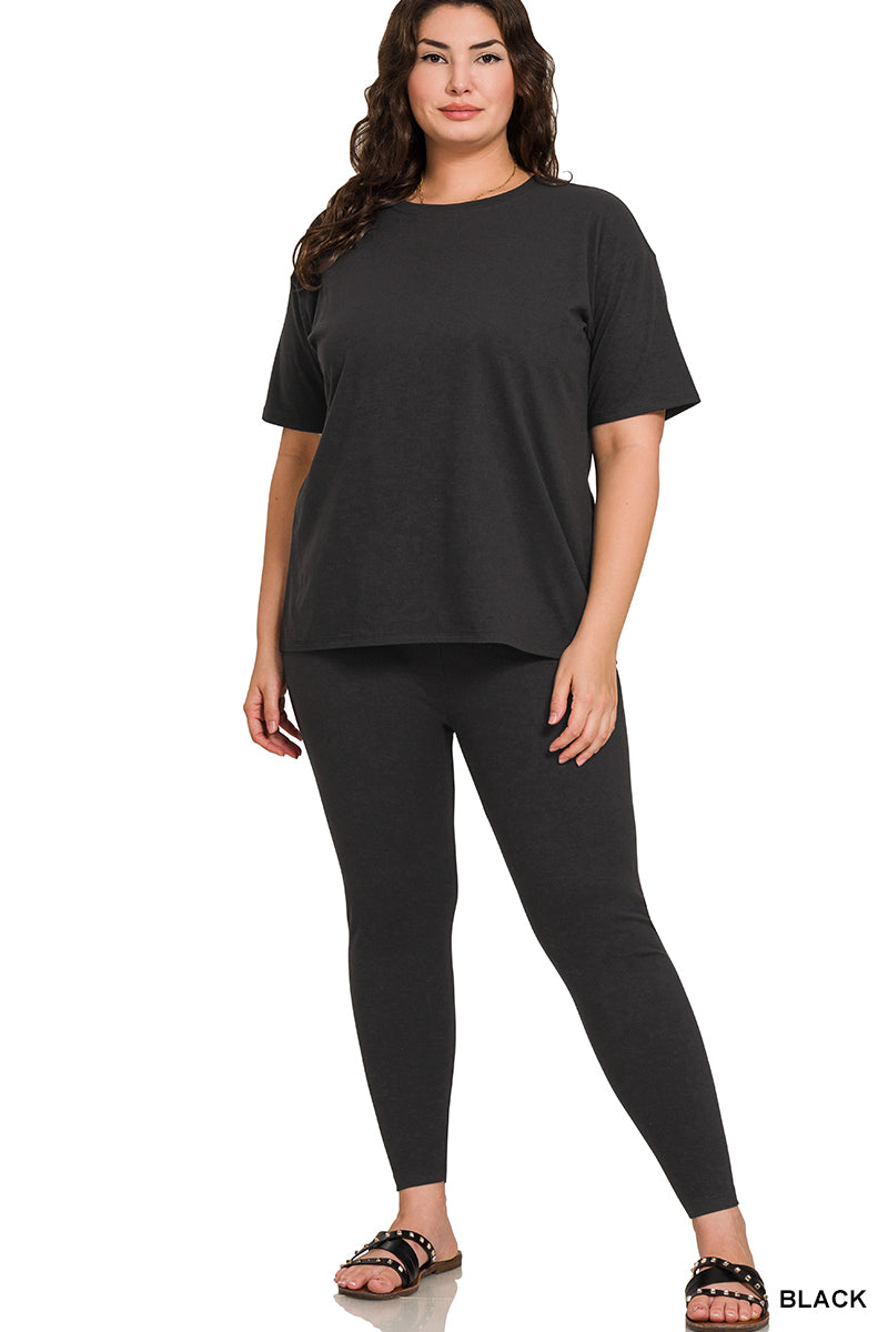 PLUS BRUSHED  MICROFIBER SHORT SLEEVE LOUNGEWEAR SET