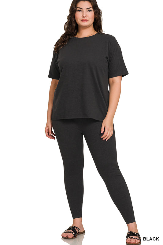 PLUS BRUSHED  MICROFIBER SHORT SLEEVE LOUNGEWEAR SET