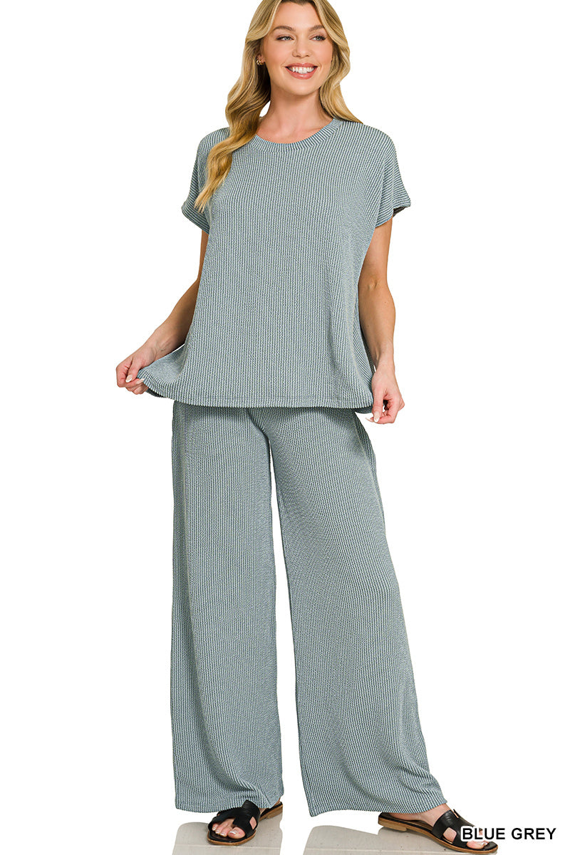 RAISED RIB RELAXED TOP & PANTS SET