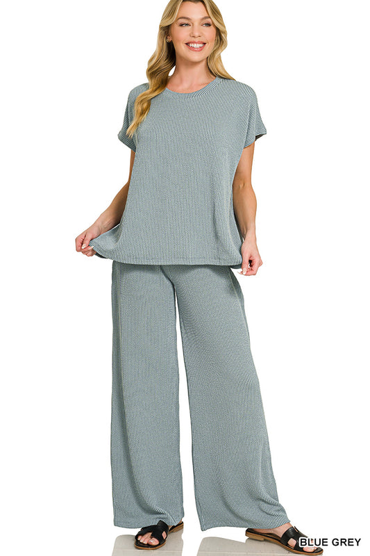 RAISED RIB RELAXED TOP & PANTS SET