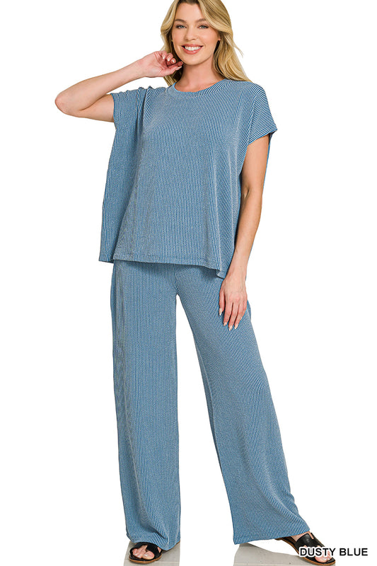 RAISED RIB RELAXED TOP & PANTS SET