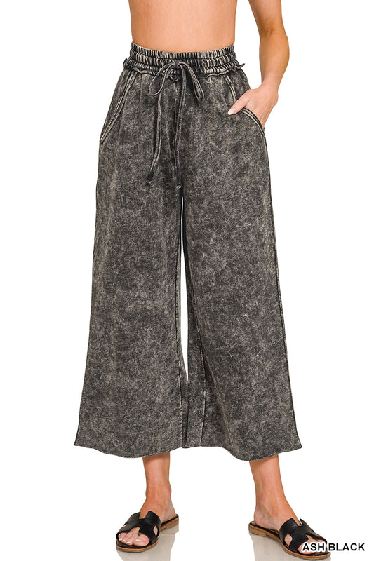 WASHED FRENCH TERRY FLARE PANTS
