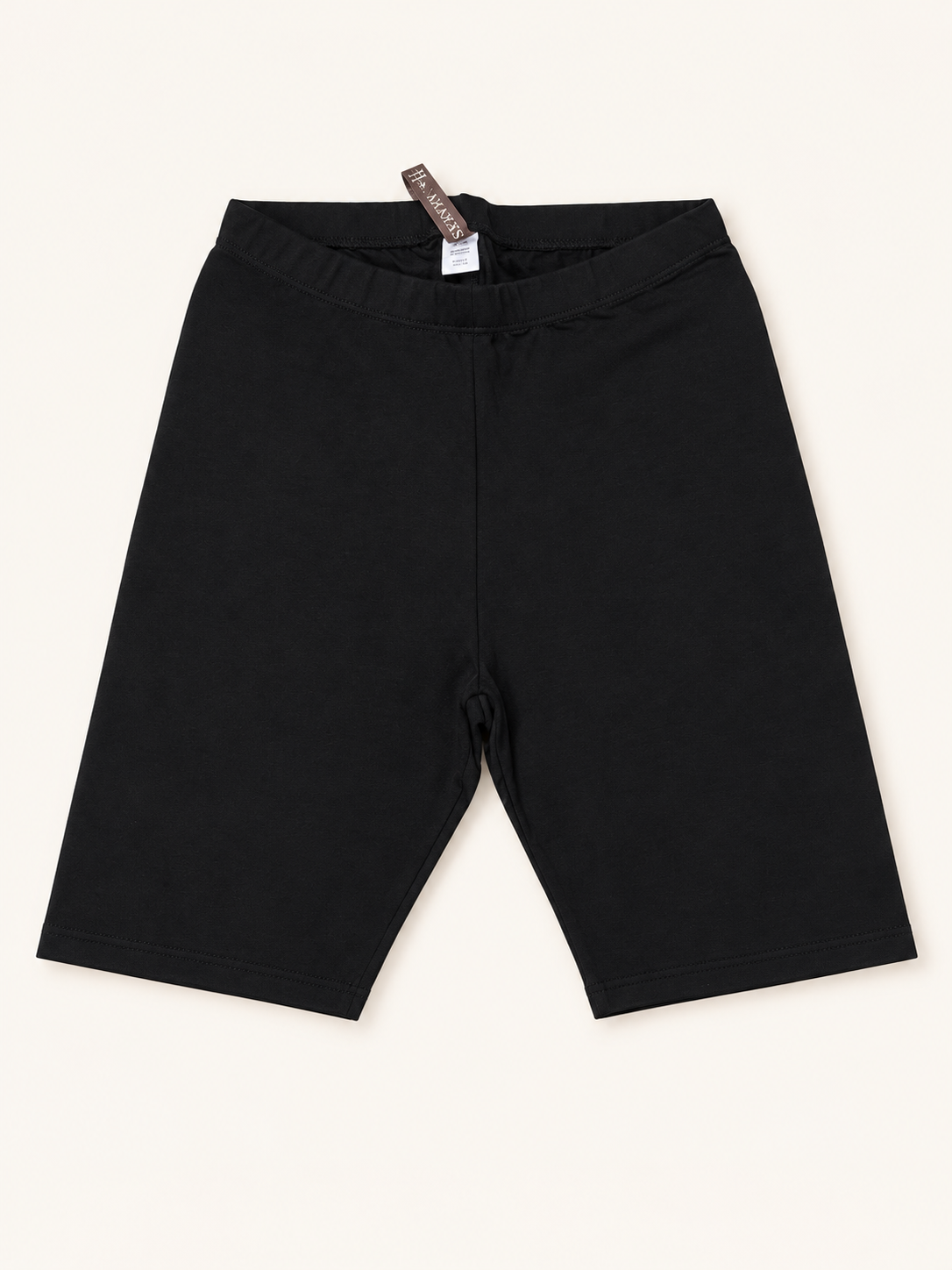 Black biker shorts with narrow elastic waistband