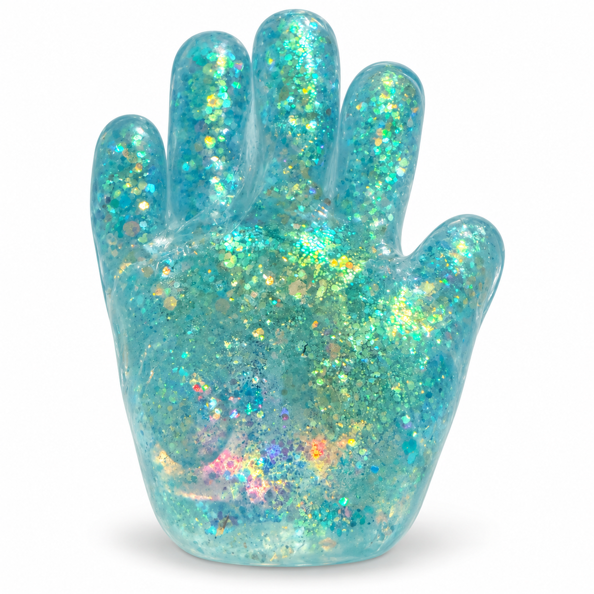 blue hand glitter squishy on white background