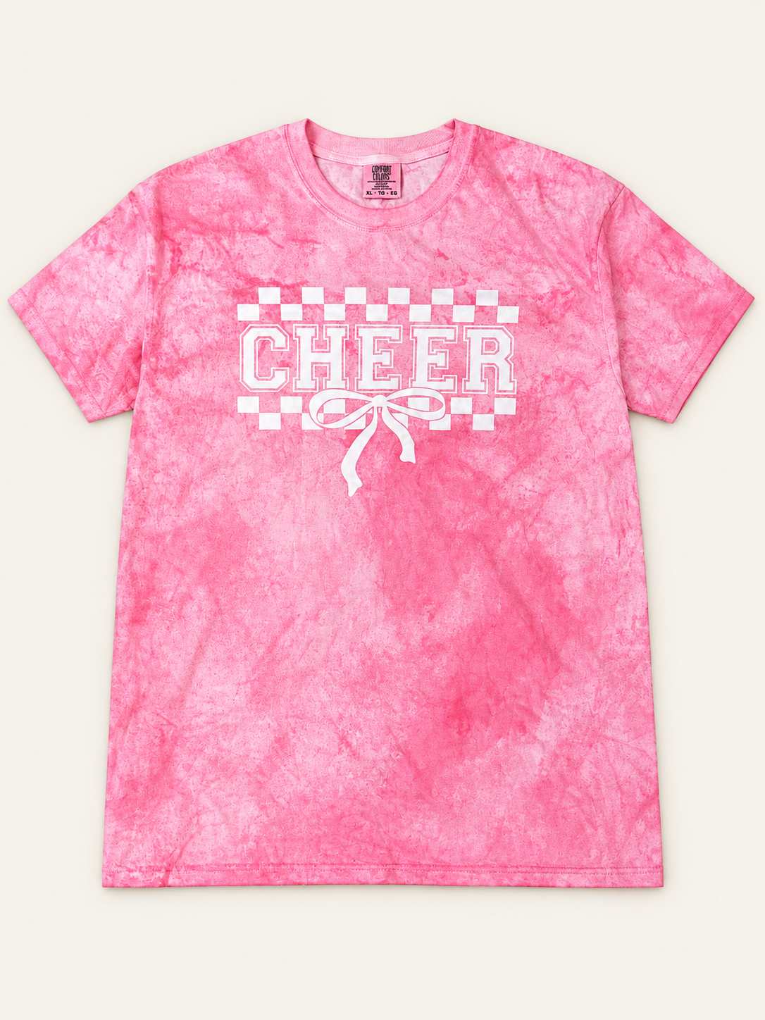 Cheer Checkerboard Bow Pink Wash Tee in pink wash