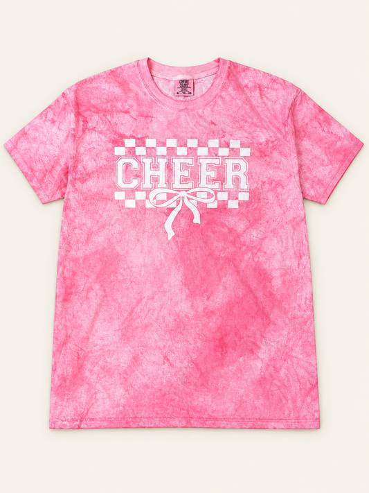 Cheer Checkerboard Bow Pink Wash Tee in pink wash