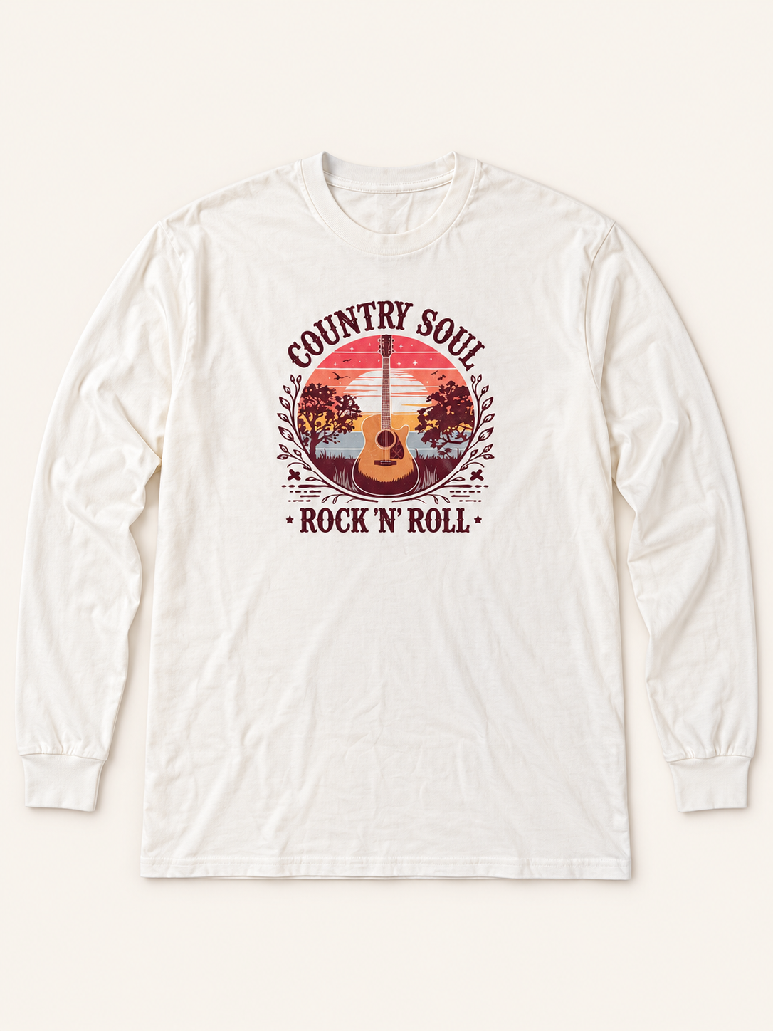 Country Soul Rock N Roll Long Sleeve Tee in ivory