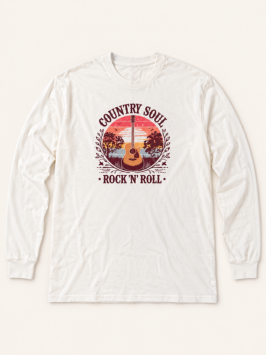 Country Soul Rock N Roll Long Sleeve Tee in ivory