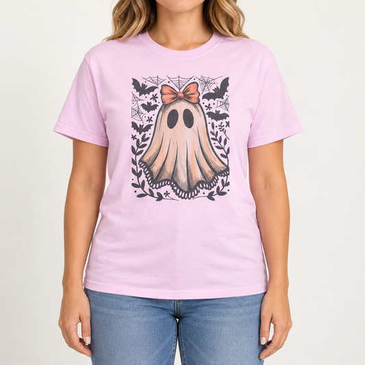 Model mockup of the light pink Cute Ghost Tee