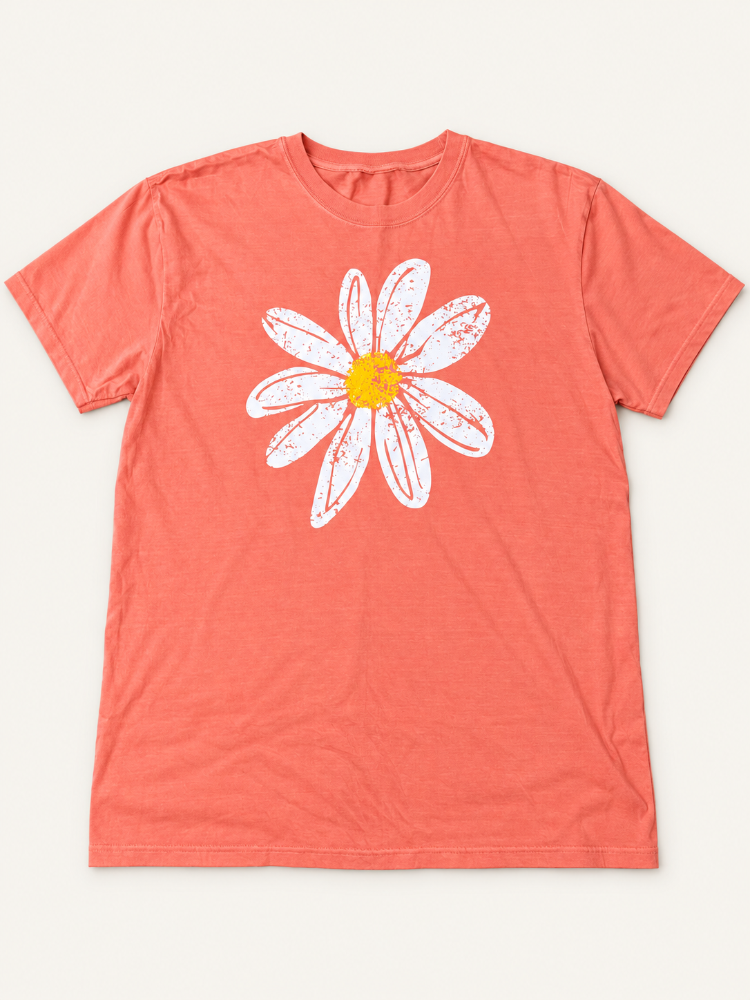 Distressed Daisy Coral Tee in coral