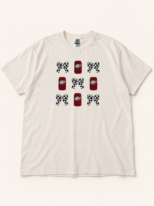 Dr Pepper Checkerboard Bow Tee — ivory