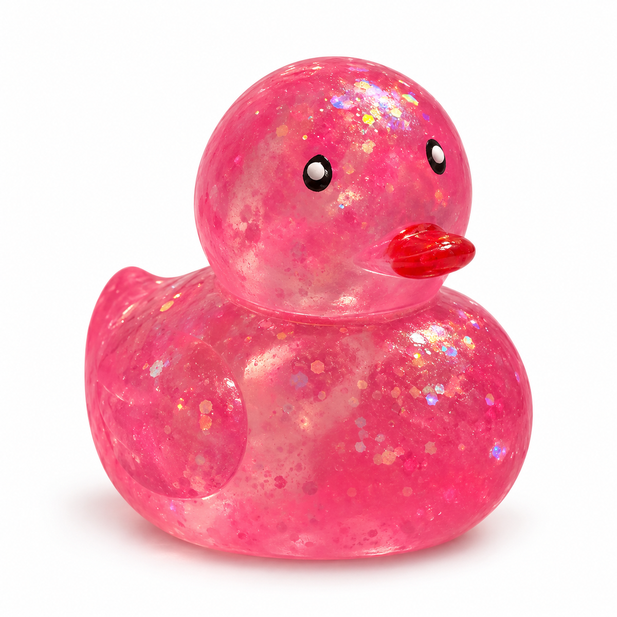 Pink glitter duck squishy on a professional white background