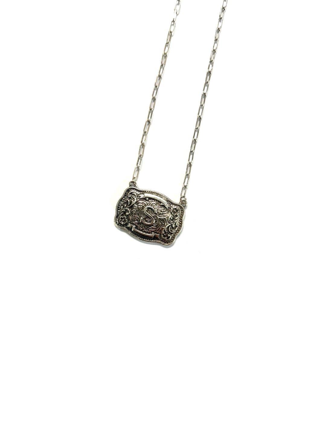 Western Belt Buckle Initial Necklace