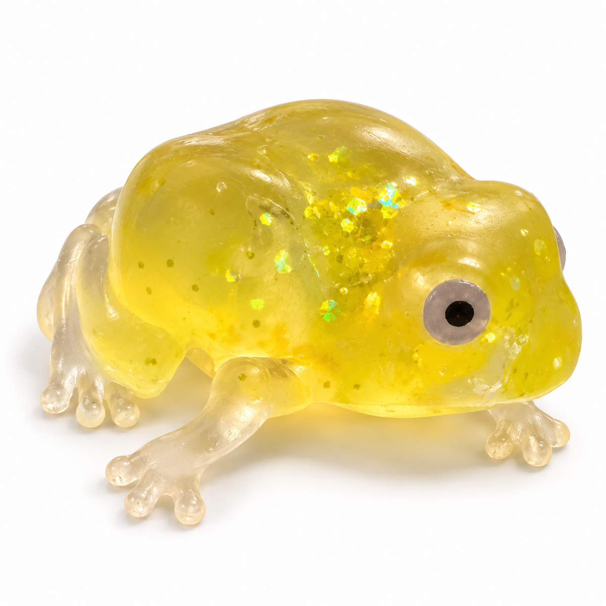 Yellow Glitter Frog Squishy on a white background