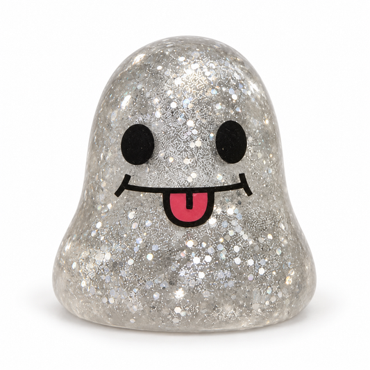 silver glitter ghost on white background