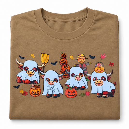 Halloween Highland Cows Tee mockup