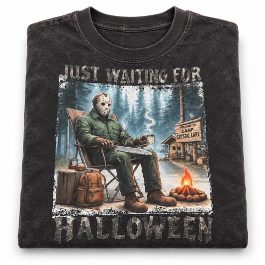 Just Waiting for Halloween Tee — Washed Charcoal mockup
