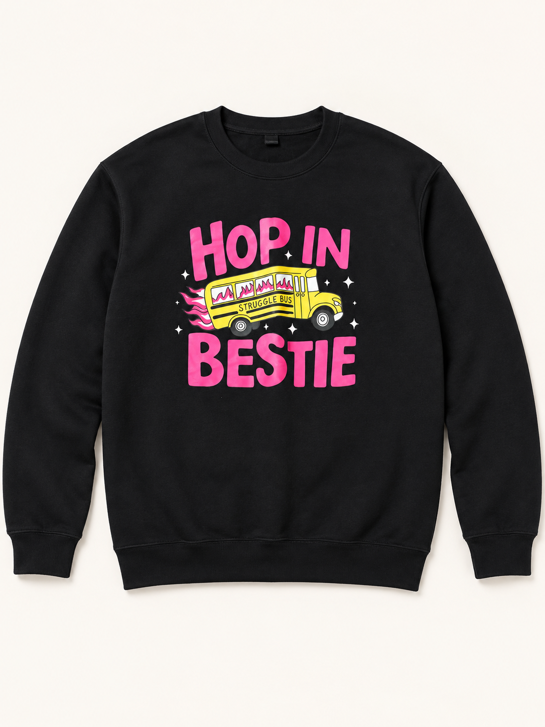 Hop In Bestie Struggle Bus Crewneck in black