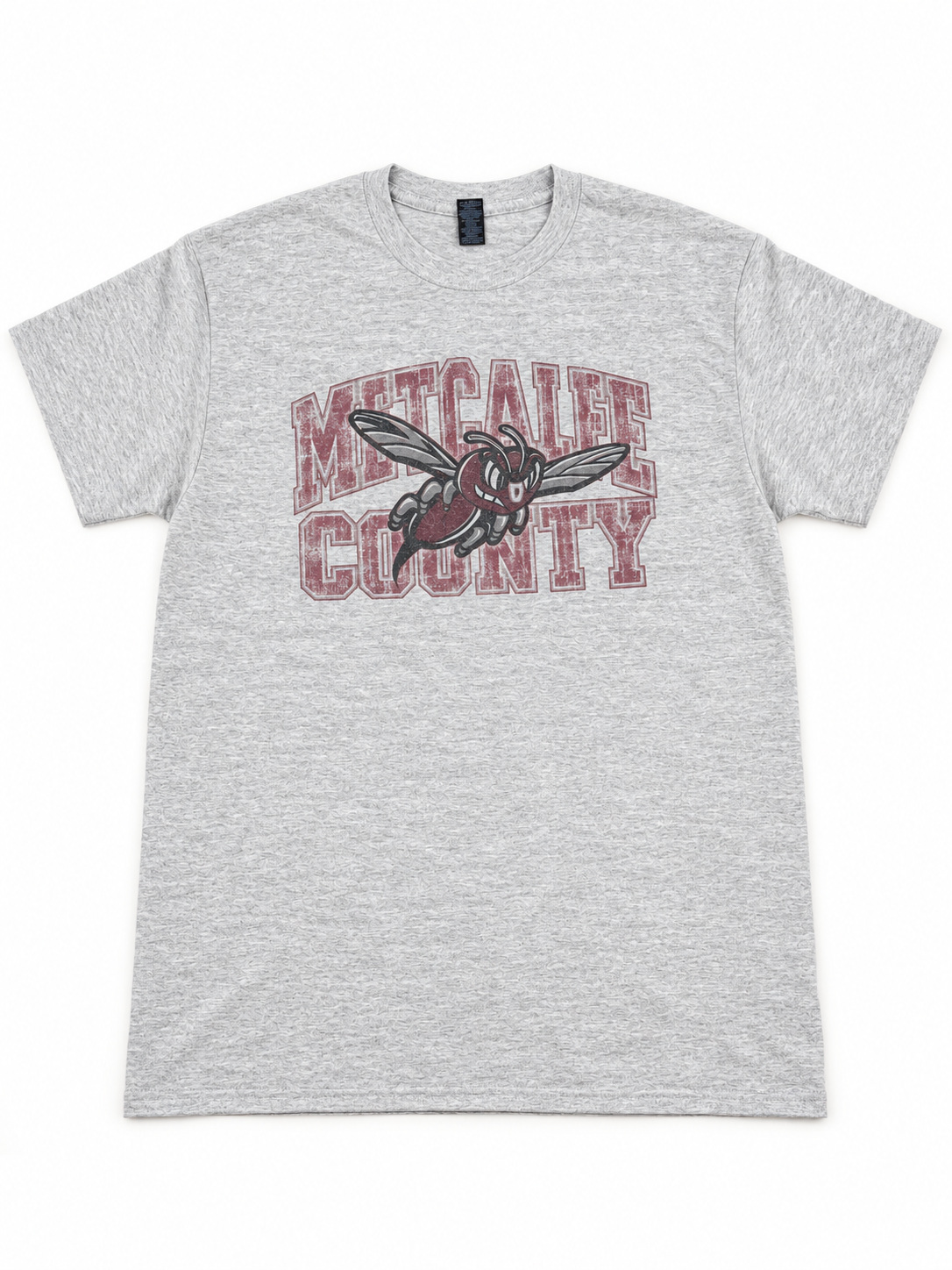 Metcalfe County school spirit sublimation tee on ash gray Gildan blank