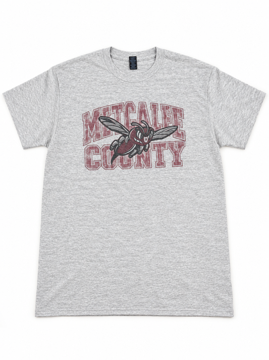 Metcalfe County school spirit sublimation tee on ash gray Gildan blank
