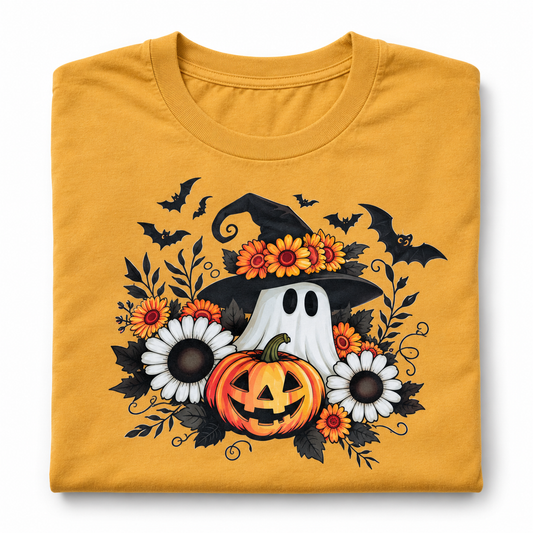 Mustard floral ghost Lane Seven tee mockup